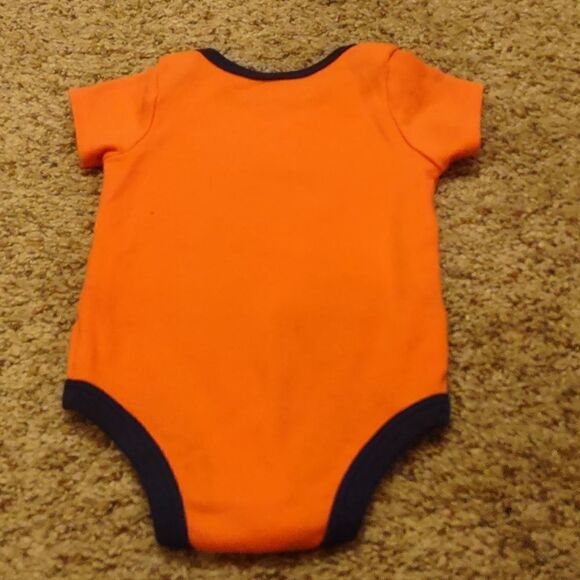 Lullaby 6-9 mo onesie with hammerhead shark, orange with navy trim snap crotch - Picture 3 of 4